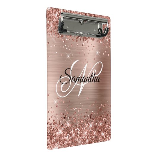 Glitterie Rose Gold Extravagant Monogram Mini Klemmbrett (Schrägansicht)