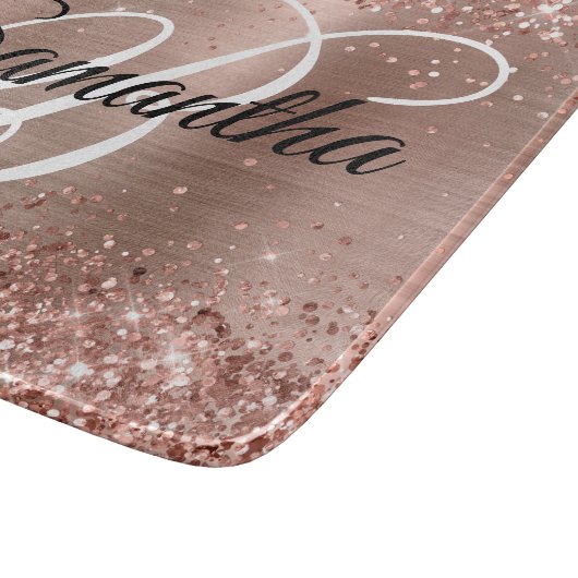 Glitterie Rose Gold Extravagant Monogram Schneidebrett (Ecke)