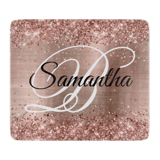 Glitterie Rose Gold Extravagant Monogram Schneidebrett (Vorderseite)