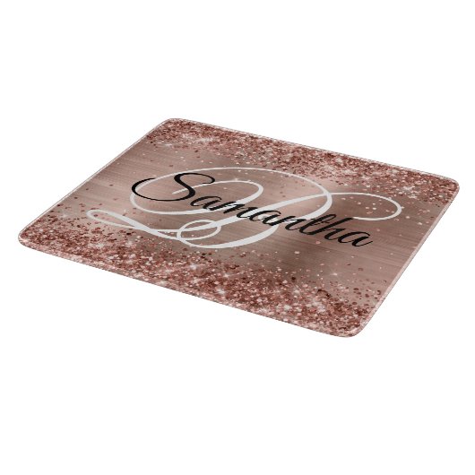 Glitterie Rose Gold Extravagant Monogram Schneidebrett (Ecke)