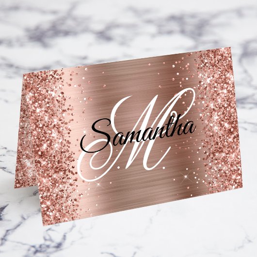 Glitterie Rose Gold Extravagante Monogram-Platzkar Tischnummer