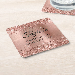 Glitterie Rose Gold Foil Abschluss Rechteckiger Pappuntersetzer