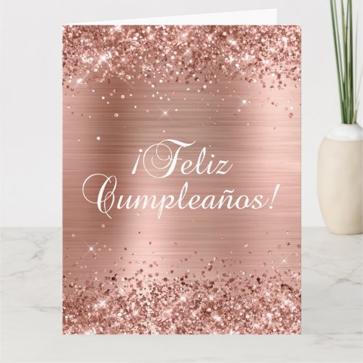 Glitterie Rose Gold Foil Big Feliz Cumpleaños Karte (Vorderseite)