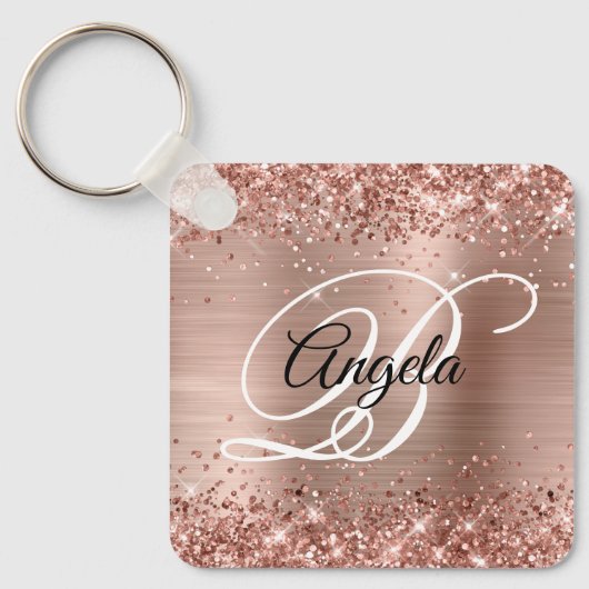 Glitterie Rose Gold Foil Extravagant Monogram Schlüsselanhänger (Vorderseite)