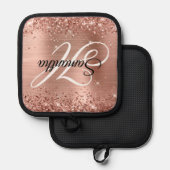 Glitterie Rose Gold Foil Extravagant Monogram Topflappen (Vorderseite/Rückseite)