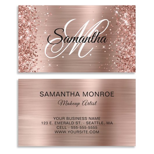 Glitterie Rose Gold Foil Extravagant Monogram Visitenkarte