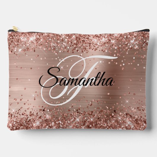 Glitterie Rose Gold Foil Extravagant Monogram Zubehörtasche (Vorderseite)