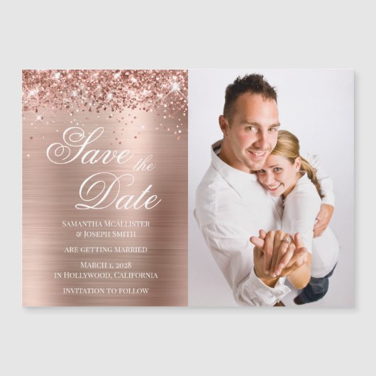 Glitterie Rose Gold Foil Foto Save the Date Magneteinladung (Vorderseite)