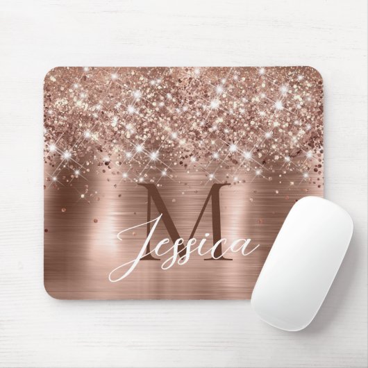 Glitterie Rose Gold Foil Imitate Glitzer Monogramm Mousepad (Mit Mouse)