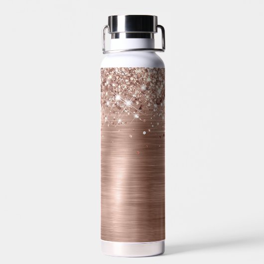 Glitterie Rose Gold Foil Imitate Glitzer Monogramm Trinkflasche (Rückseite)