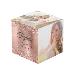 Glitterie Rose Gold Foil Mis XV Años Foto Würfel