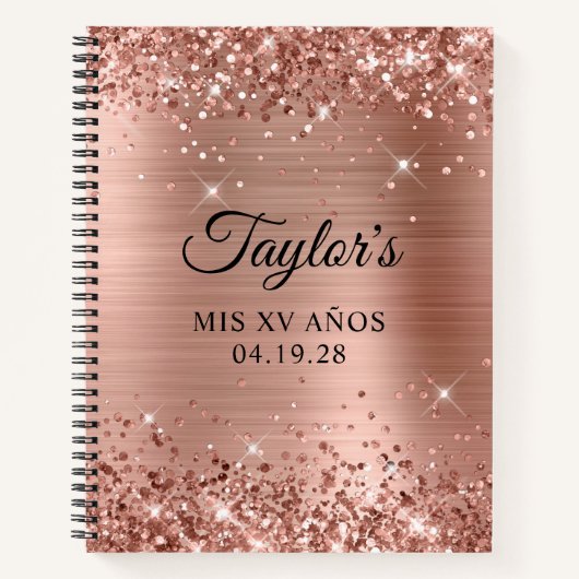 Glitterie Rose Gold Foil Mis XV Anos Guest Notizblock (Vorderseite)