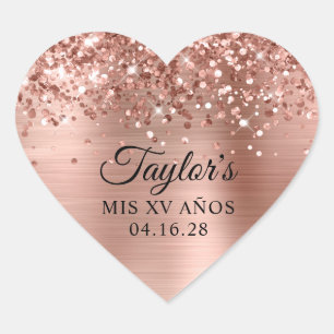 Glitterie Rose Gold Foil Mis XV Años Herz-Aufkleber