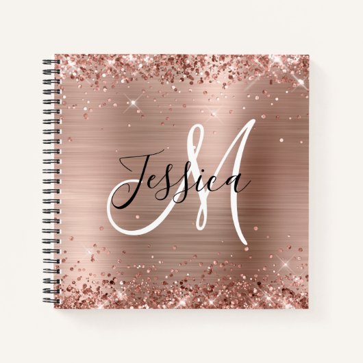 Glitterie Rose Gold Foil Monogram Square Notizblock (Vorderseite)
