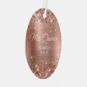 Glitterie Rose Gold Foil Quinceñera Dress Foto Ornament Aus Metall (Vorderseite Rechts)