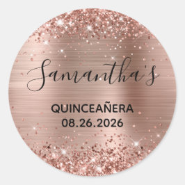 Glitterie Rose Gold Foil Quinceñera Party Runder Aufkleber