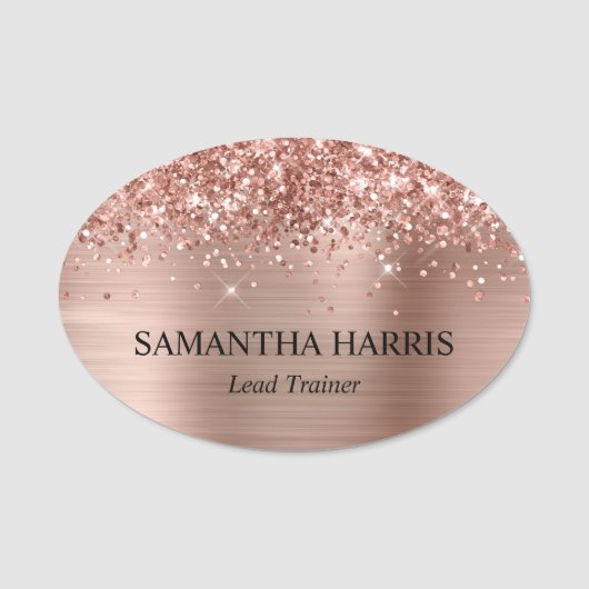 Glitterie Rose Gold Foil Rectangle Logo Namensschild (Vorderseite)