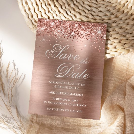 Glitterie Rose Gold Foil Save the Date Einladung