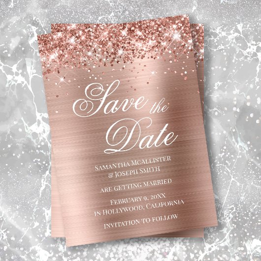 Glitterie Rose Gold Foil Save the Date Einladung