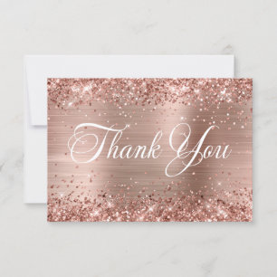 Glitterie Rose Gold Foil Schönes Drehbuch Geburtst Dankeskarte