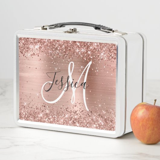 Glitterie Rose Gold Foil Schwarz und Weiß Monogram Metall Brotdose (Beispiel)