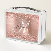 Glitterie Rose Gold Foil Schwarz und Weiß Monogram Metall Brotdose (Rückseite)