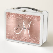 Glitterie Rose Gold Foil Schwarz und Weiß Monogram Metall Brotdose (Vorderseite)