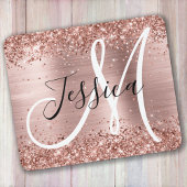Glitterie Rose Gold Foil Schwarz und Weiß Monogram Mousepad