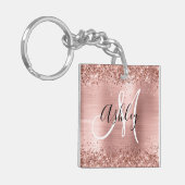Glitterie Rose Gold Foil Schwarz und Weiß Monogram Schlüsselanhänger (Vorderseite links)