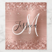 Glitterie Rose Gold Foil Schwarz und Weiß Monogram Weinetikett (Einzelnes Label)