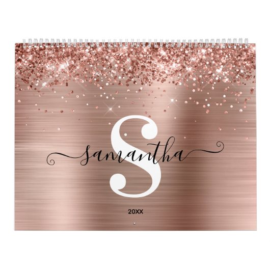 Glitterie Rose Gold Foil Signature Monogram Foto Kalender (Titelbild)