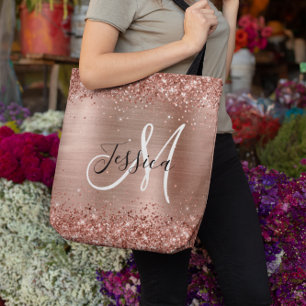 Glitterie Rose Gold Fossil Schwarz-weiß Mit Monogr Tasche