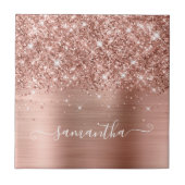 Glitterie Rose Gold Girly Signature Calligraphy Fliese (Vorderseite)