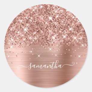 Glitterie Rose Gold Girly Signature Calligraphy Runder Aufkleber