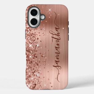Glitterie Rose Gold Metallic Girly Black Signature iPhone 16 Plus Hülle