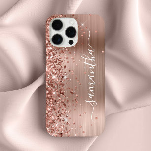 Glitterie Rose Gold Metallic Girly Signature iPhone 16 Pro Max Hülle