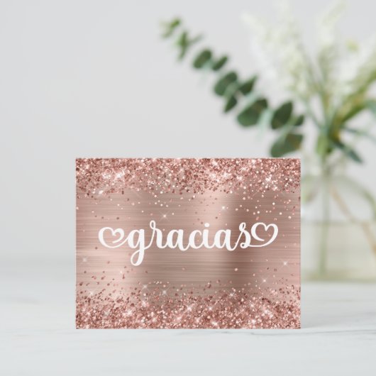 Glitterie Rose Gold Niedlich Hearts Mis Quince Gra Postkarte (Stehend Vorderseite)