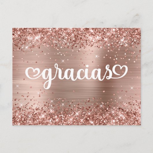 Glitterie Rose Gold Niedlich Hearts Mis Quince Gra Postkarte (Vorderseite)