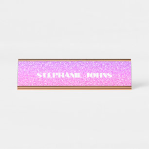 Glitterie Rose Gold Pink Monogram Individuelle Nam Schreibtischnamensplakette