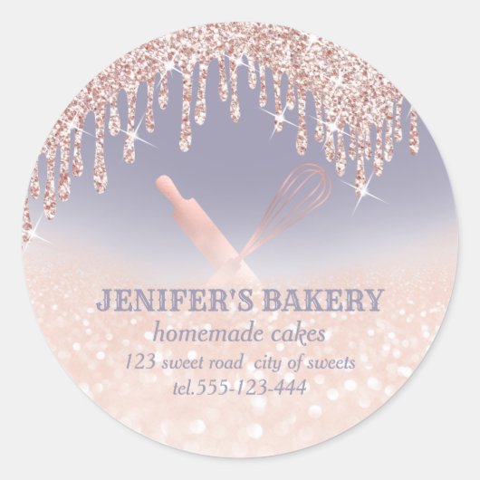 Glitterie Rose Gold Walzen Button & Whisk Koch Bäc Runder Aufkleber (Vorderseite)