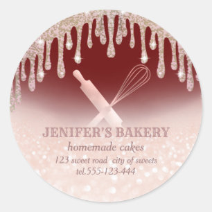 Glitterie Rose Gold Walzen Button & Whisk Koch Bäc Runder Aufkleber
