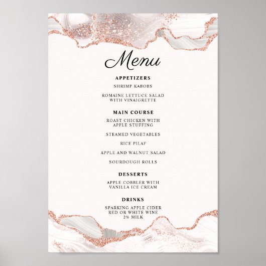 Glitterie Rose Gold White Agate 2 Grenz Menü A4 Poster (Vorne)