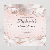 Glitterie Rose Gold White Agate Blush 16 . Geburts Einladung (Vorne/Hinten)