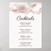 Glitterie Rose Gold White Agate Cocktail Menü A4 Poster (Vorne)