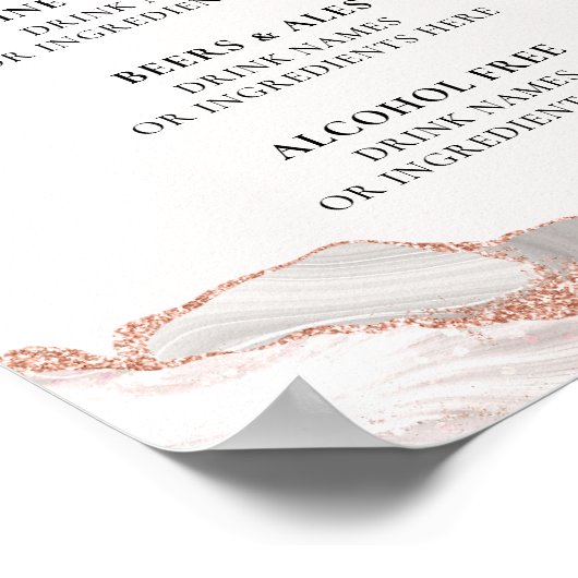 Glitterie Rose Gold White Agate Getränkemenü A4 Poster (Ecke)