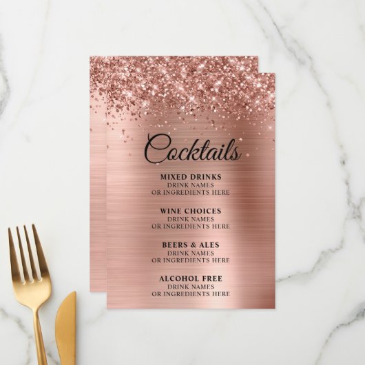 Glitterie Rose Goldene Foil Cocktails Bar Menükarte (Vorderseite/Rückseite Beispiel)