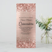 Glitterie Rose Goldene Foil Quinceañera Einladung (Stehend Vorderseite)