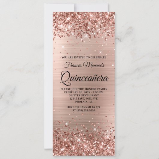 Glitterie Rose Goldene Foil Quinceañera Einladung (Vorderseite)