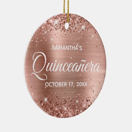 Glitterie Rose Goldene Foil Quinceañera Keramik Ornament (Rechts)