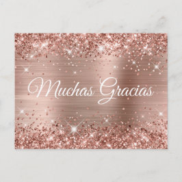 Glitterie Rose Goldene Foil Quinceañera Muchas Gra Postkarte